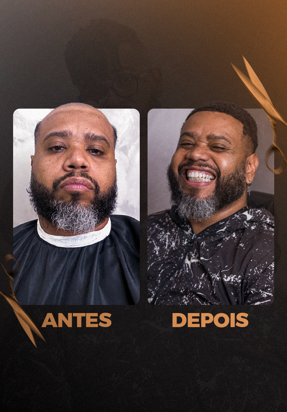 Antes e depois · transformação com prótese capilar afro fio a fio